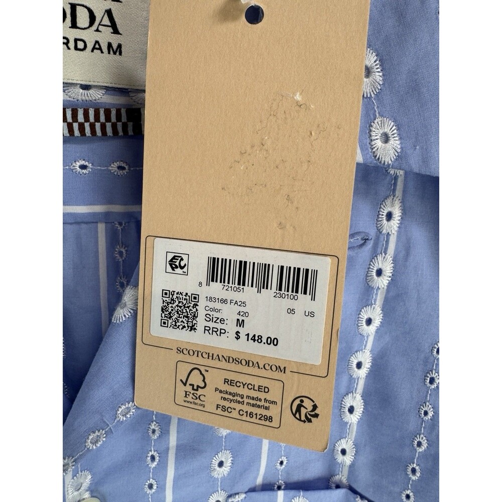 Scotch and Soda $148 Embroidered-Stripe Relaxed-Fit Short Sleeve Shirt Sz: M - Picture 4 of 8